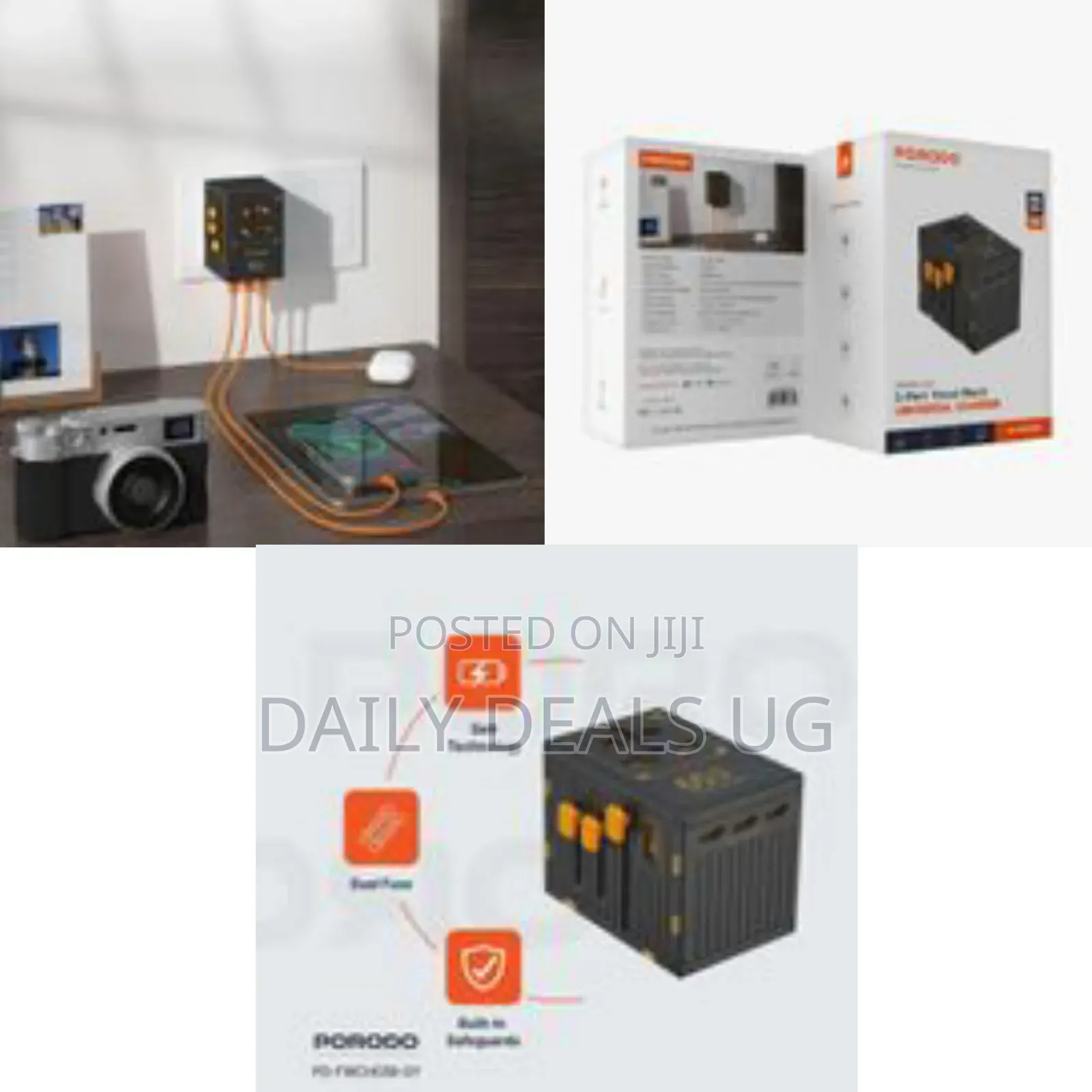 Porodo Gan 5-Port Travel Block Universal Charger, Pd 65w Fast Charging