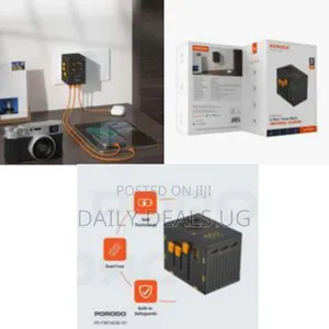 Porodo Gan 5-Port Travel Block Universal Charger, Pd 65w Fast Charging