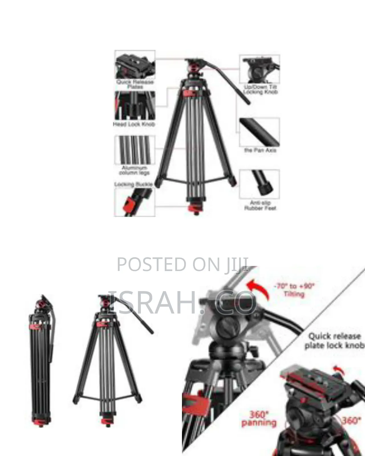 Video Tripod, Professional Heavy Duty Aluminum Tripod System -