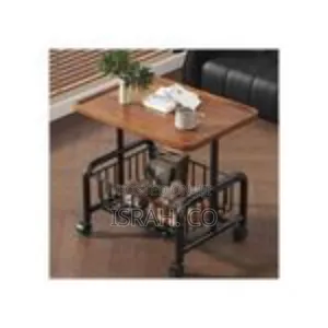 Modern C-Shaped Rolling End Table With Storage Basket - Multicolor