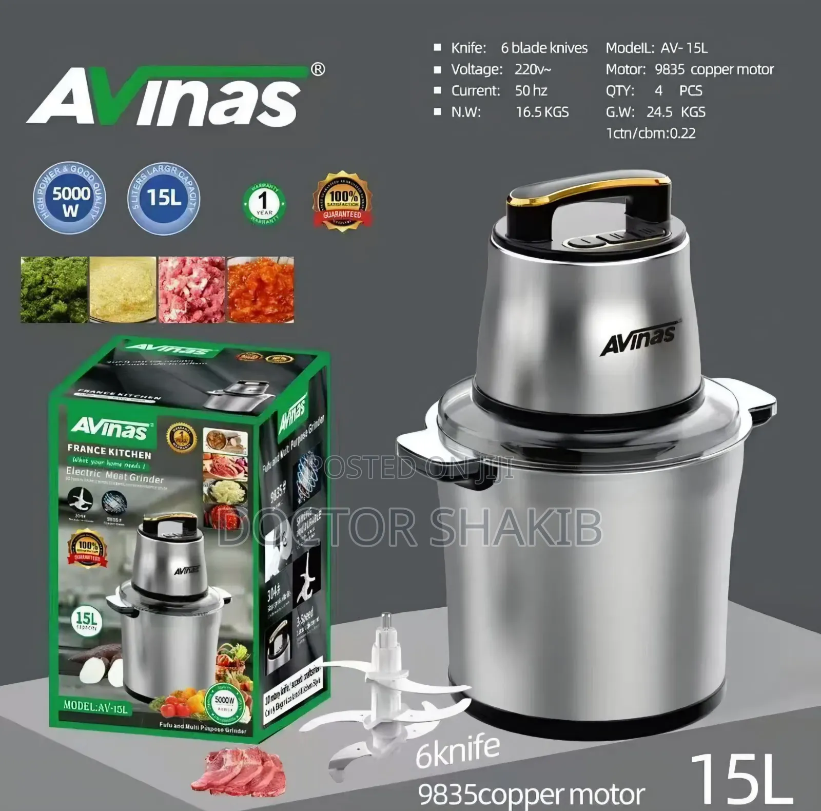 Avinas France Kitchen Electric Meat Grinder (Model: Av-15l)