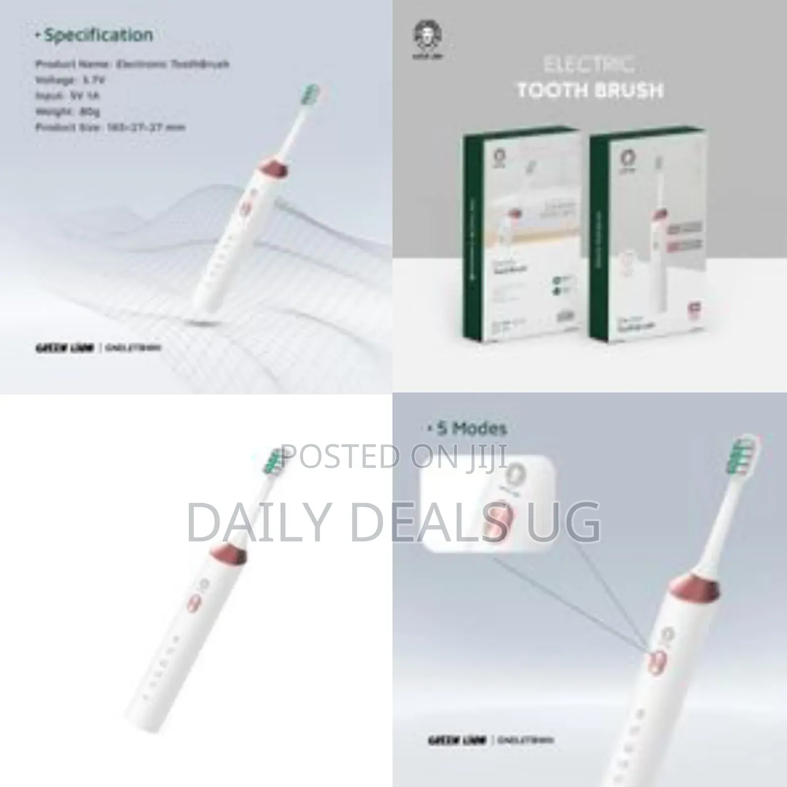 Green Lion Electric Toothbrush With 5 Modes 4 Brush Heads - White