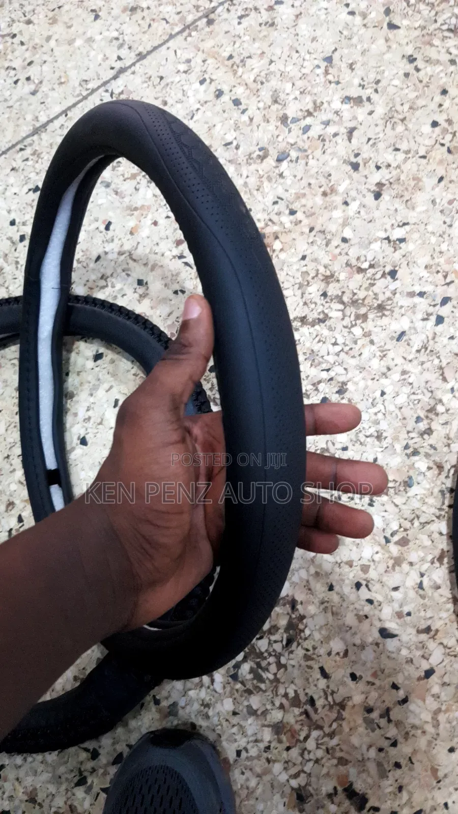 Black Leather and Cloth Steering Wheel Covers