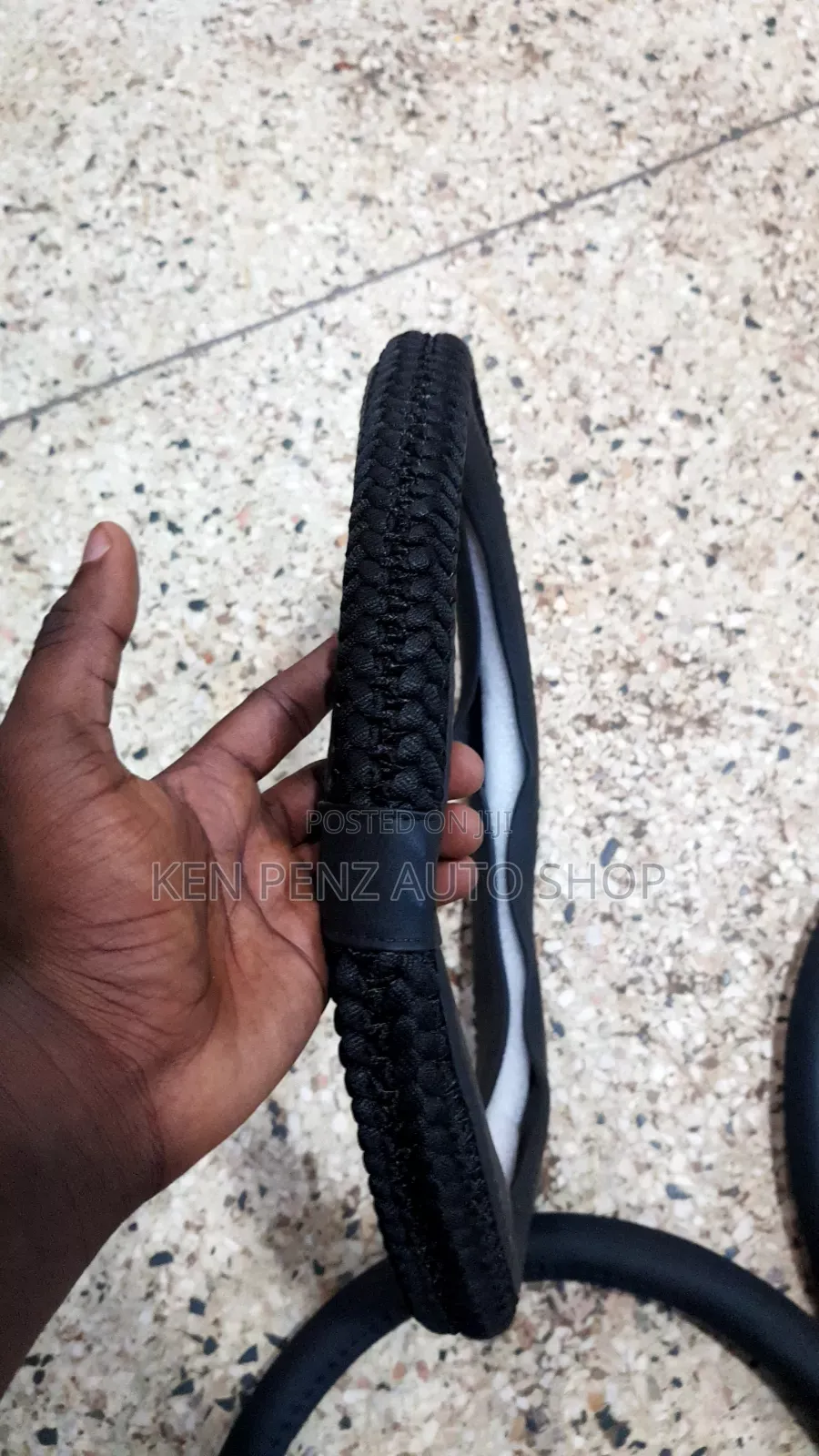 Black Leather and Cloth Steering Wheel Covers