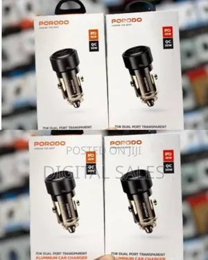 Porodo 75w Dual Port Transparent Aluminum Car Charger
