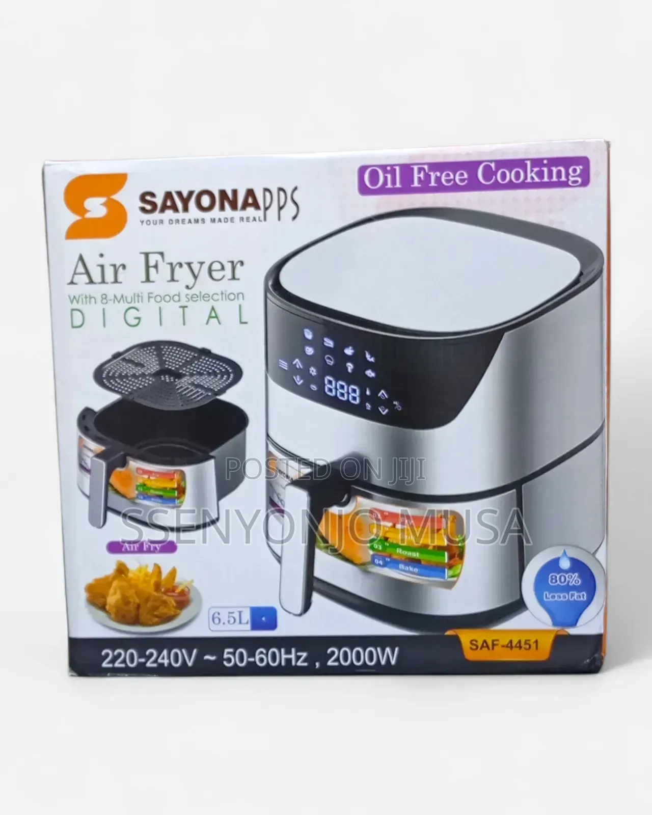 Sayona 6.5l Digital Air Fryer – 2000w Touch Screen, Stainless Steel