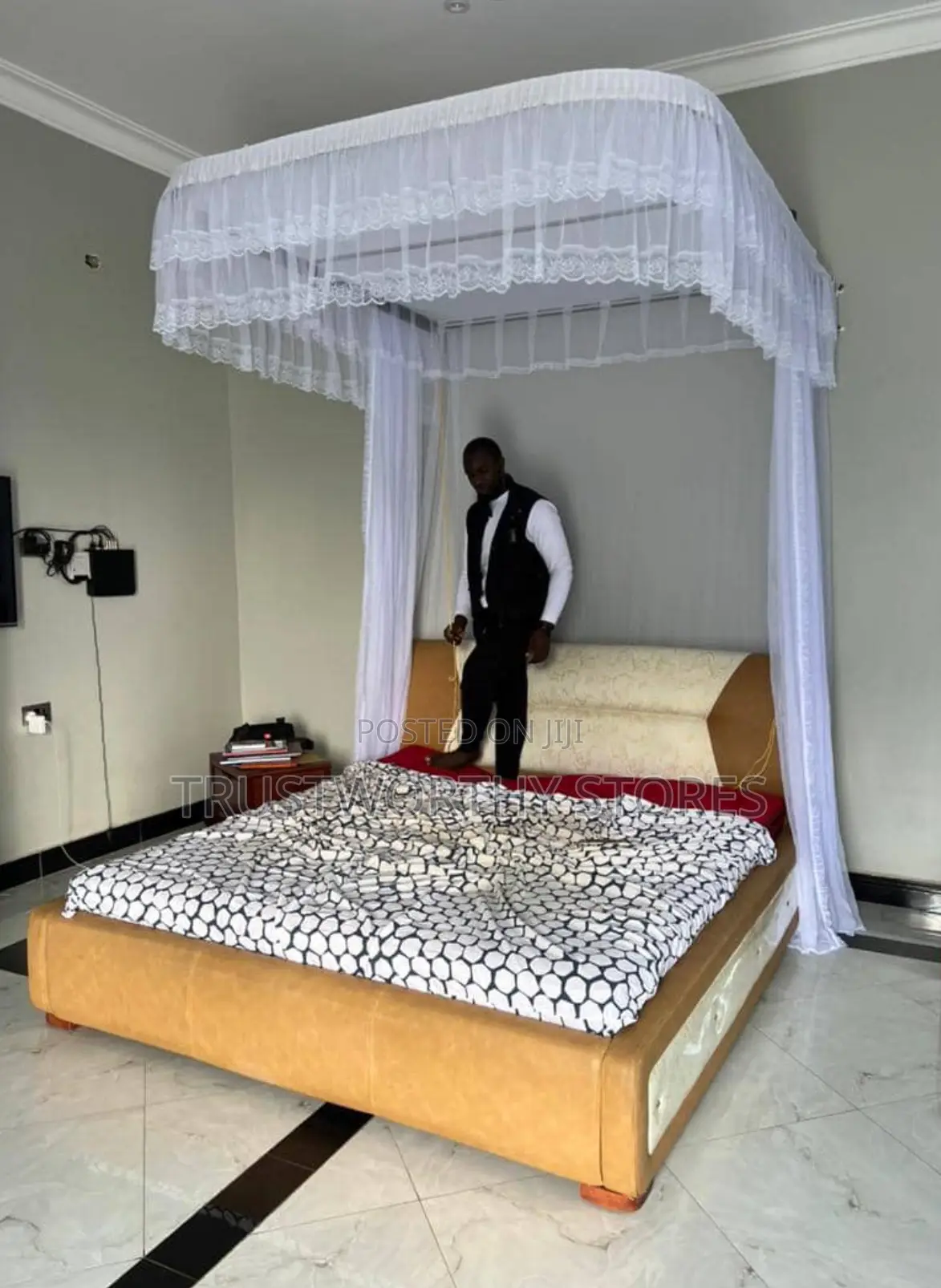 White String Wall Mounted Mosquito Net - Strong Rails, Free Size