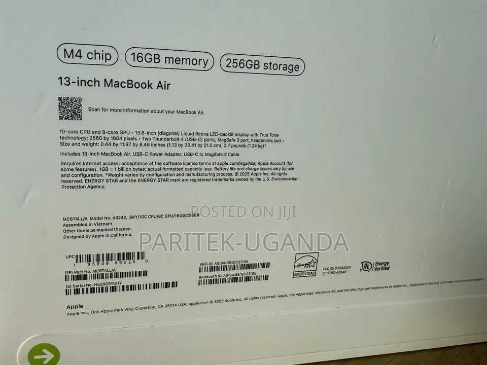 New Laptop Apple MacBook Air 16GB Apple M4 SSD 256GB