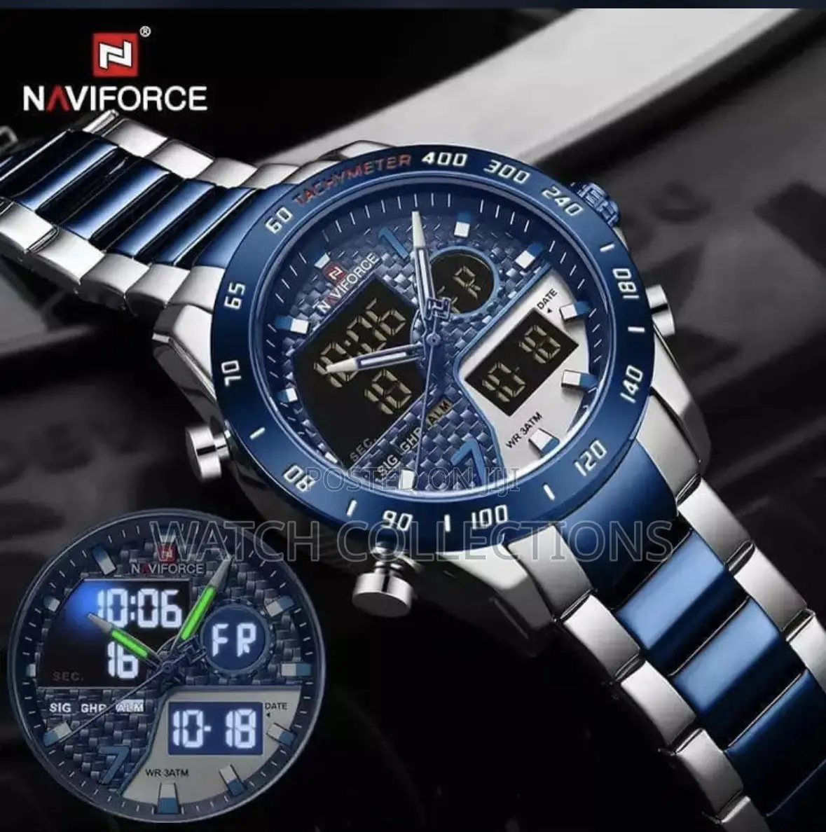 Analog and Digital Mens Metallic Naviforce Watch