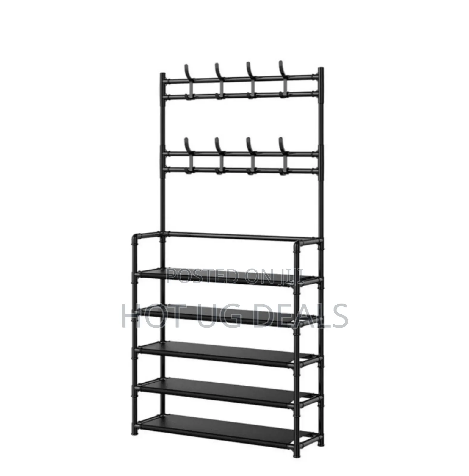 5 Layers Shoe Rack With Coat Hangers - Black ( Not Assembled)