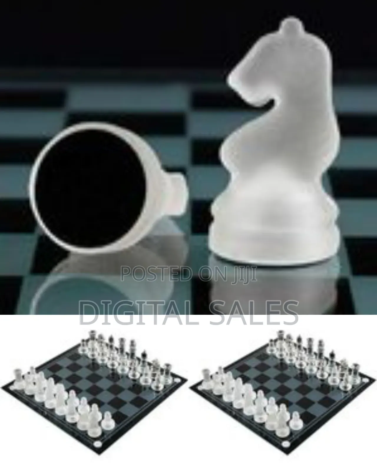 Elegant Glass Chess Set With Frosted and Clear Pieces
