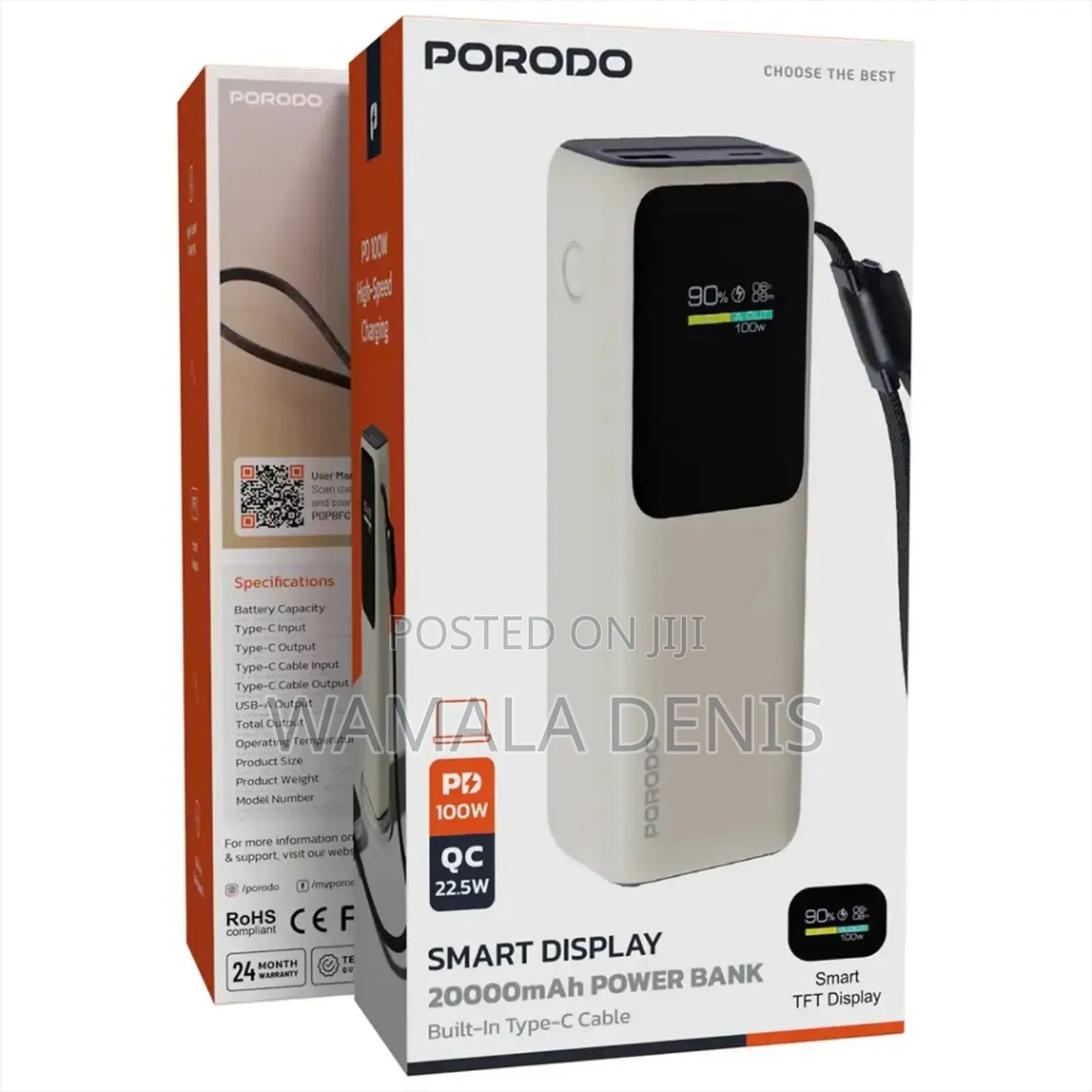 Porodo Smart Display 20000mah 100w Power Bank With Smart TFT Display