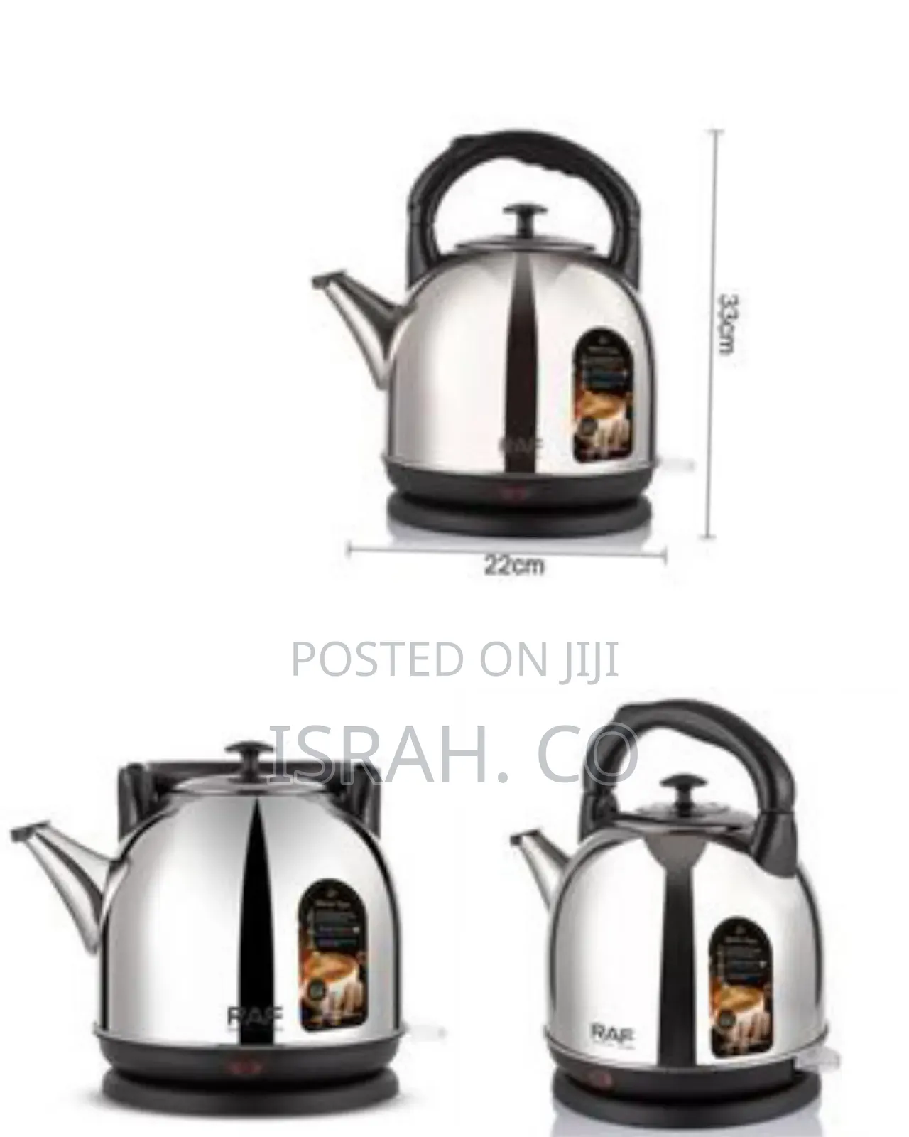 Raf Stainless Steel Classic Style Electric Kettle, 4 Litres