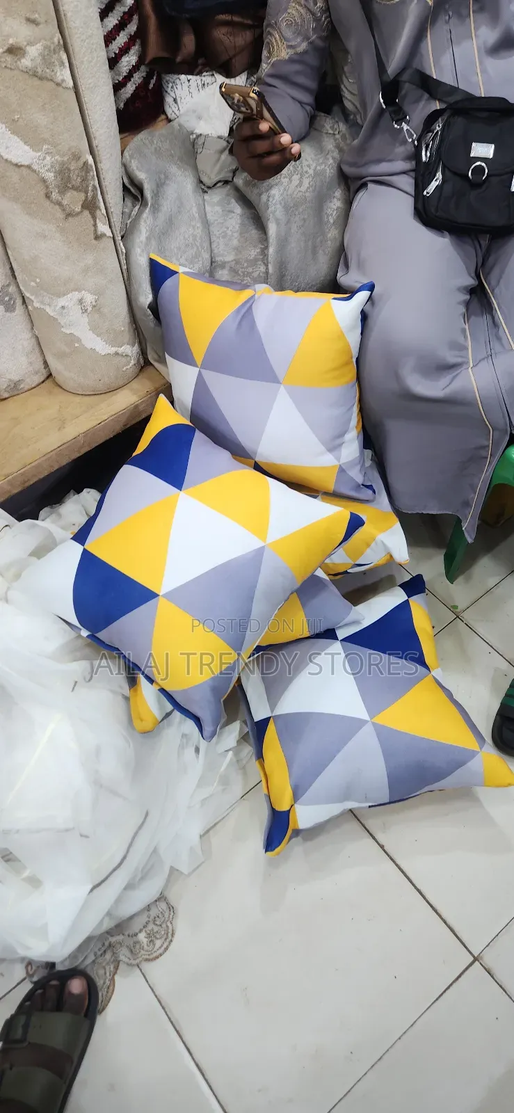 Blue-Yellow Soft Fibre Throw Cushions