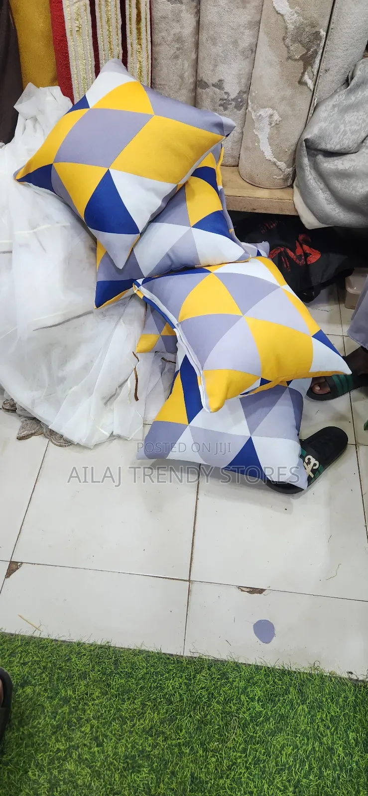 Blue-Yellow Soft Fibre Throw Cushions