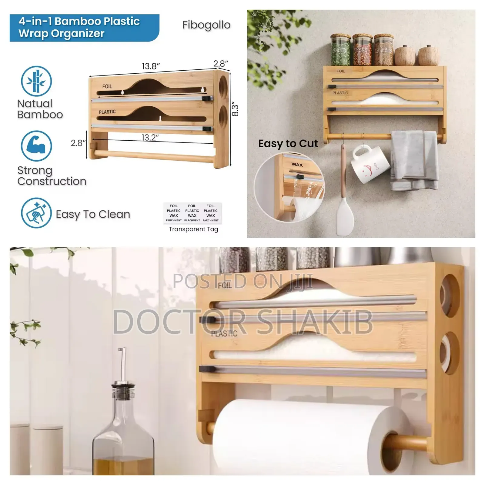 Wall-Mounted Bamboo Wrap Dispenser and Organizer.