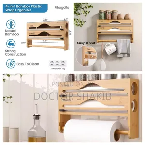Wall-Mounted Bamboo Wrap Dispenser and Organizer.
