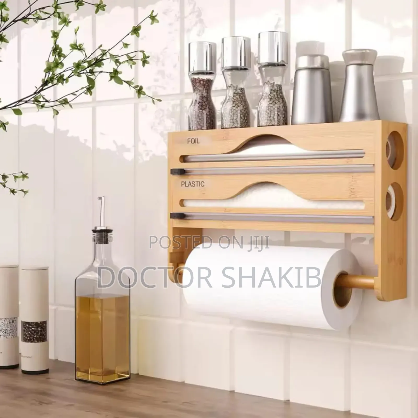Wall-Mounted Bamboo Wrap Dispenser and Organizer.