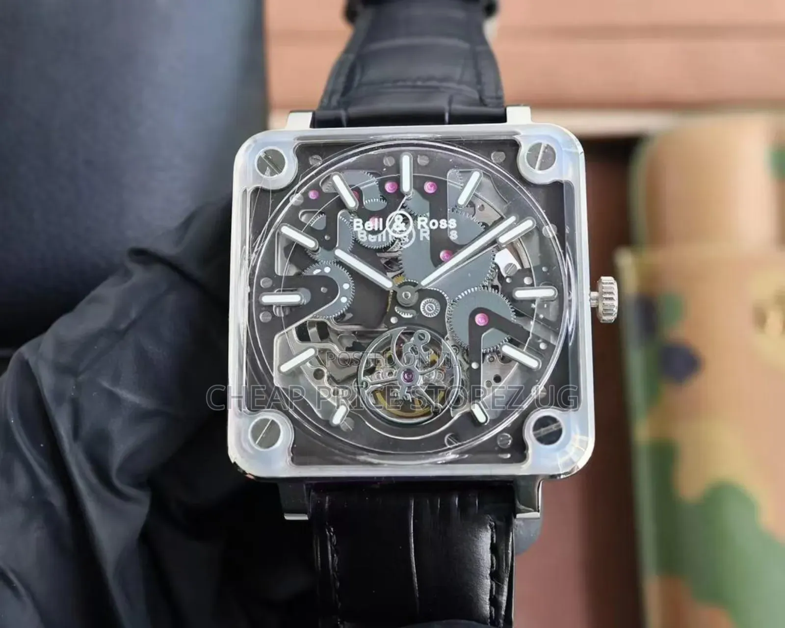 Skeleton Automatic Mens Watch 42.5mm -Black Case Leather Strap
