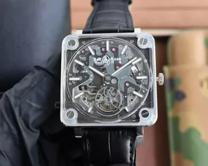 Skeleton Automatic Mens Watch 42.5mm -Black Case Leather Strap
