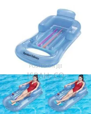 Deluxe Inflatable Pool Lounge Chair With Headrest and Cupholder -