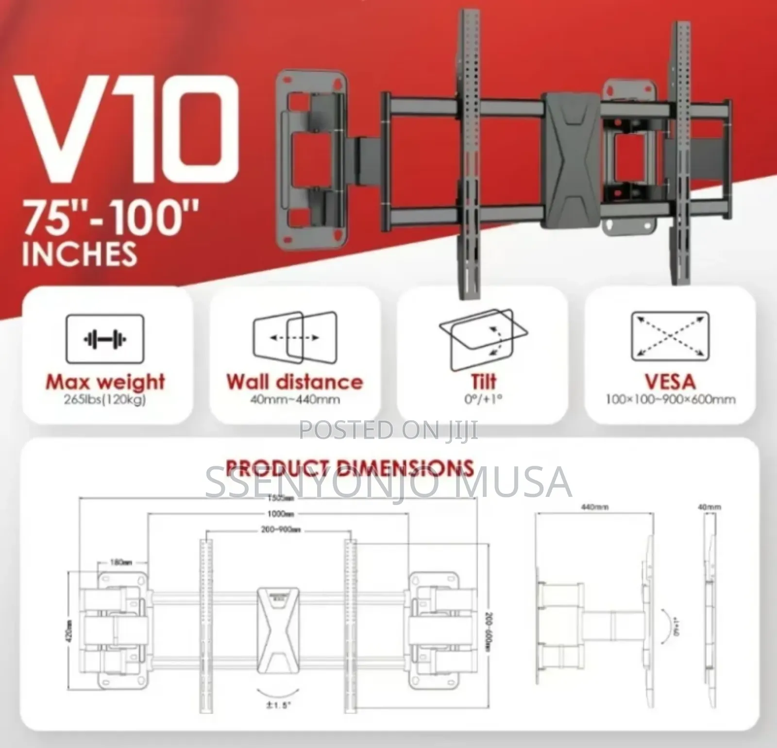 Smart Full Motion Tv Wall Mount Bracket 40–75 Inch – Swivel Tilt.