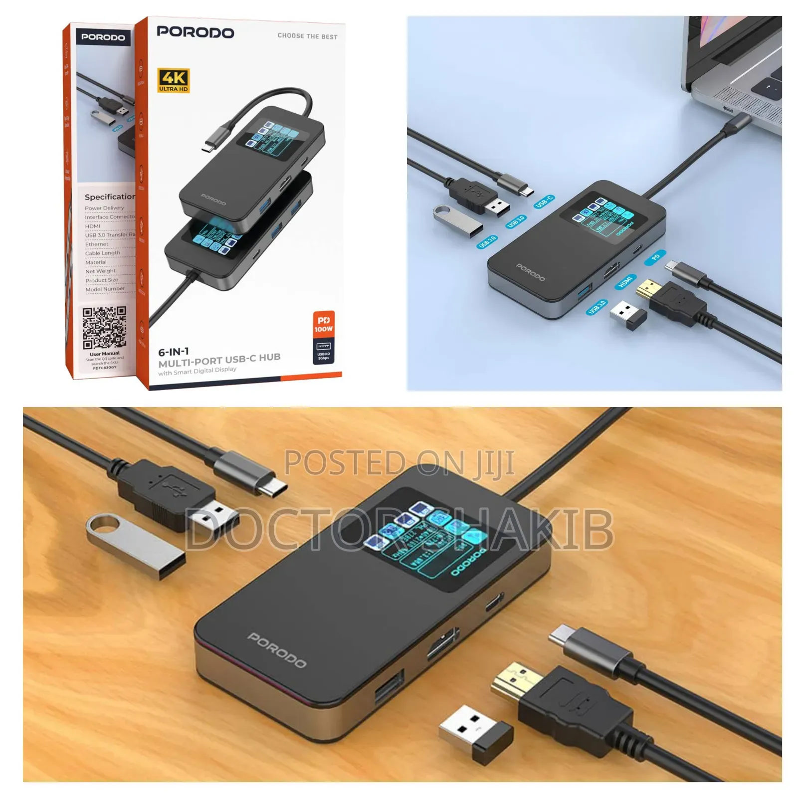 Porodo 6-in-1 Multi-Port Usb-C Hub