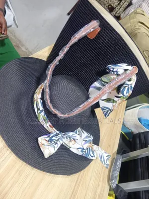 Black Straw Sun Hat And Tote Bag Set