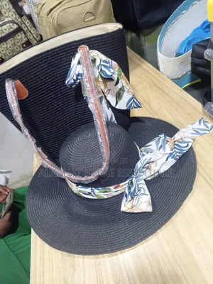 Black Straw Sun Hat And Tote Bag Set