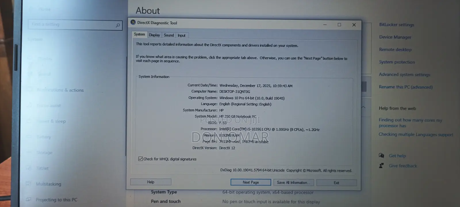 Laptop HP 250 G8 8GB Intel Core I5 HDD+SSD 1T