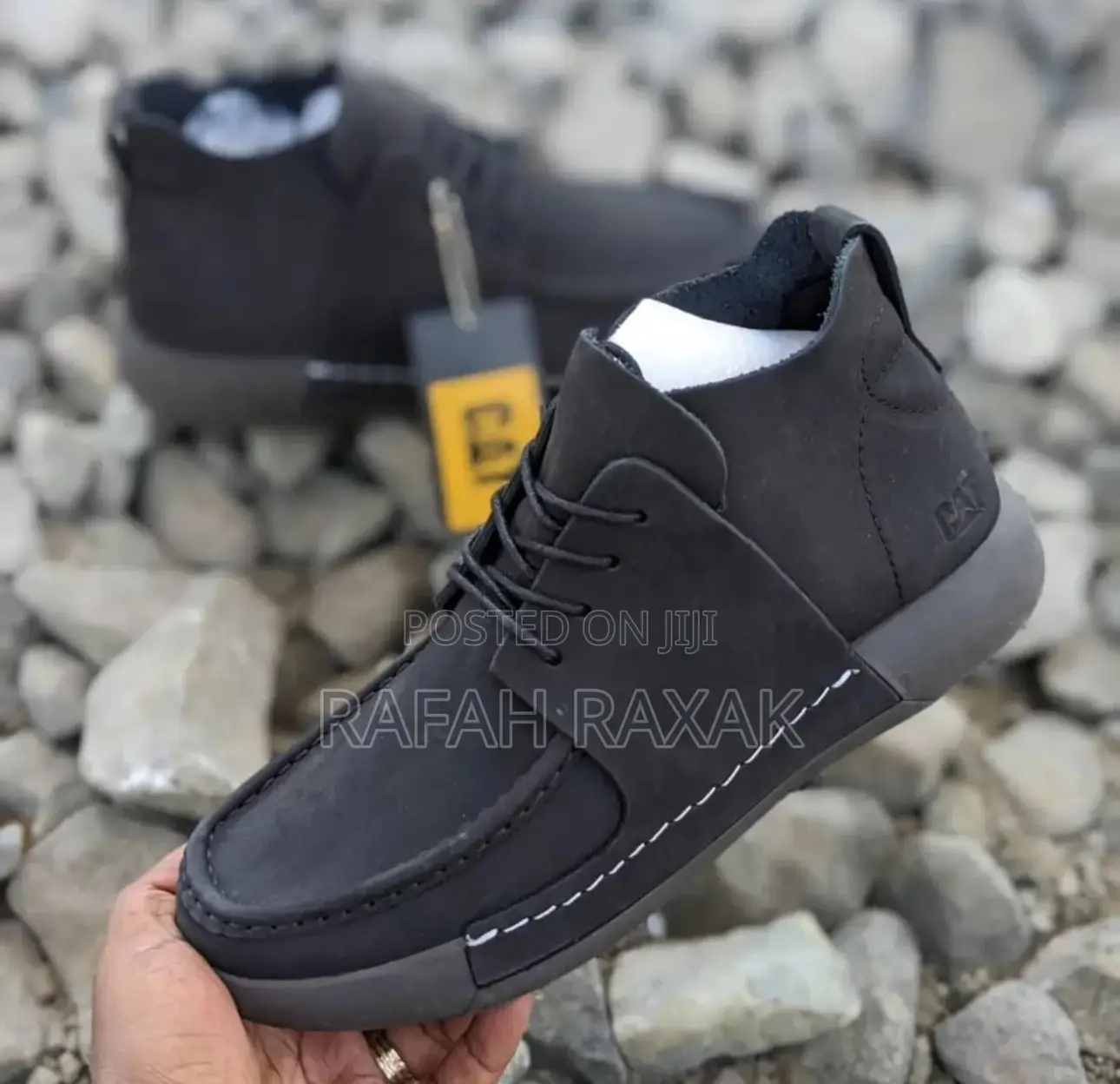 Men’S Pale Black Cat Casual Leather Boots