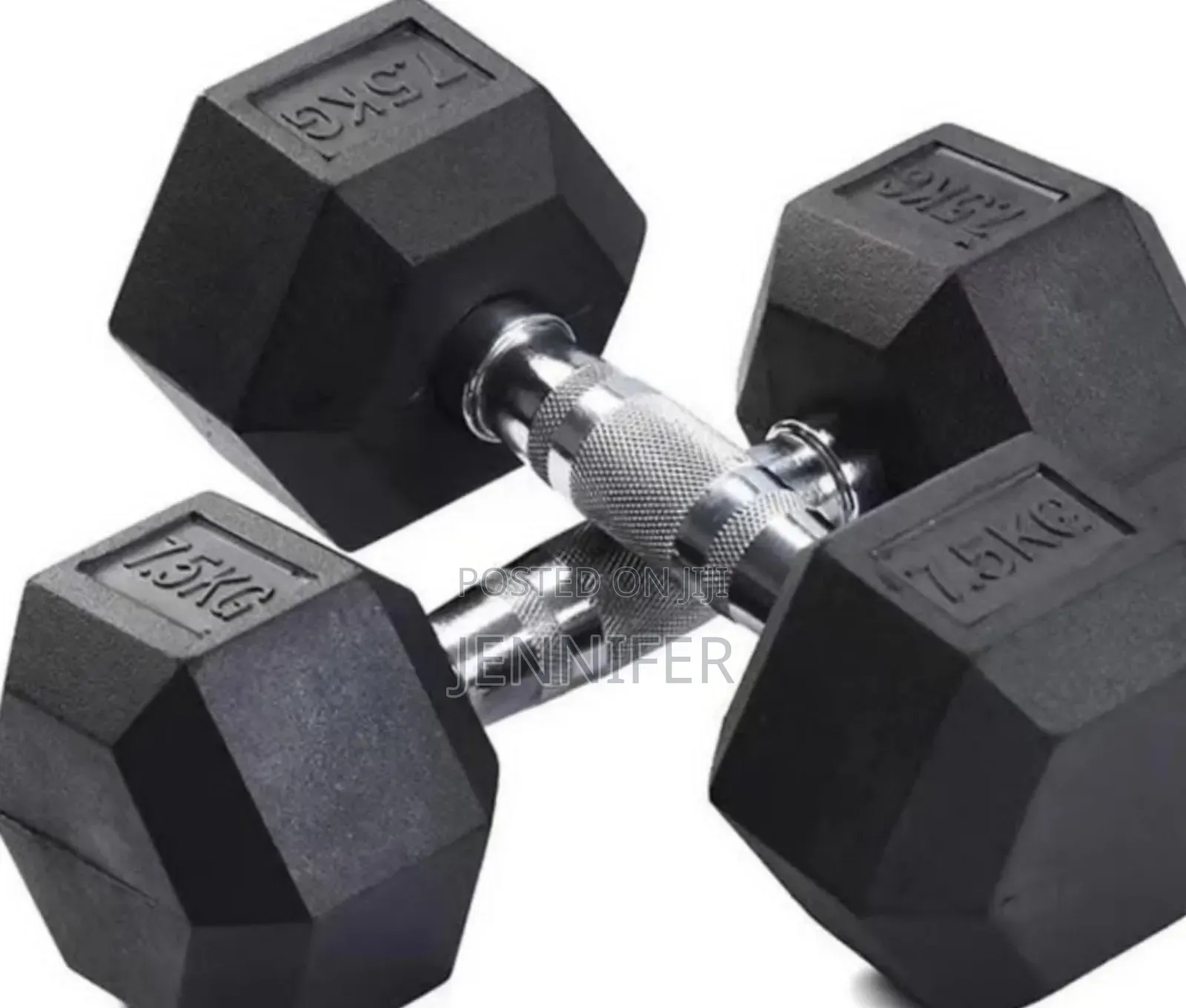 Pair of Rubber Coated Dumbbells 7.5kg Black Silver
