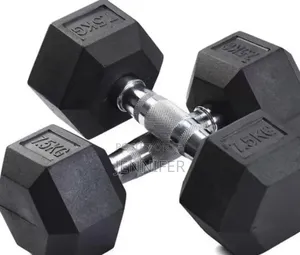 Pair of Rubber Coated Dumbbells 7.5kg Black Silver