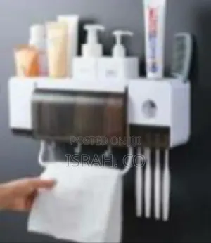 Bathroom Storage Shelf With Toothbrush Holder and Toothpaste Dispenser