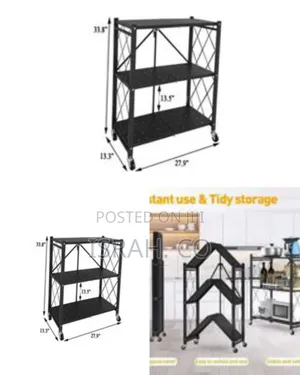 Three-Tier Folding Kitchen Utility Cart With Wheels