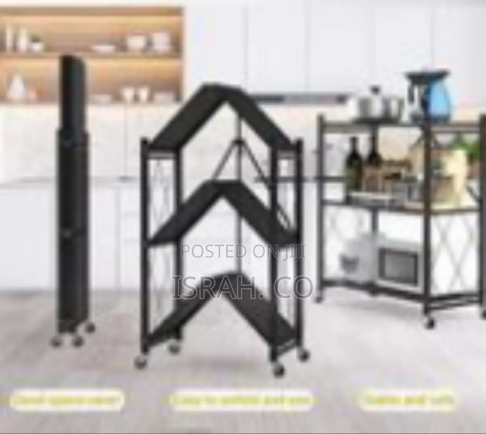 Three-Tier Folding Kitchen Utility Cart With Wheels