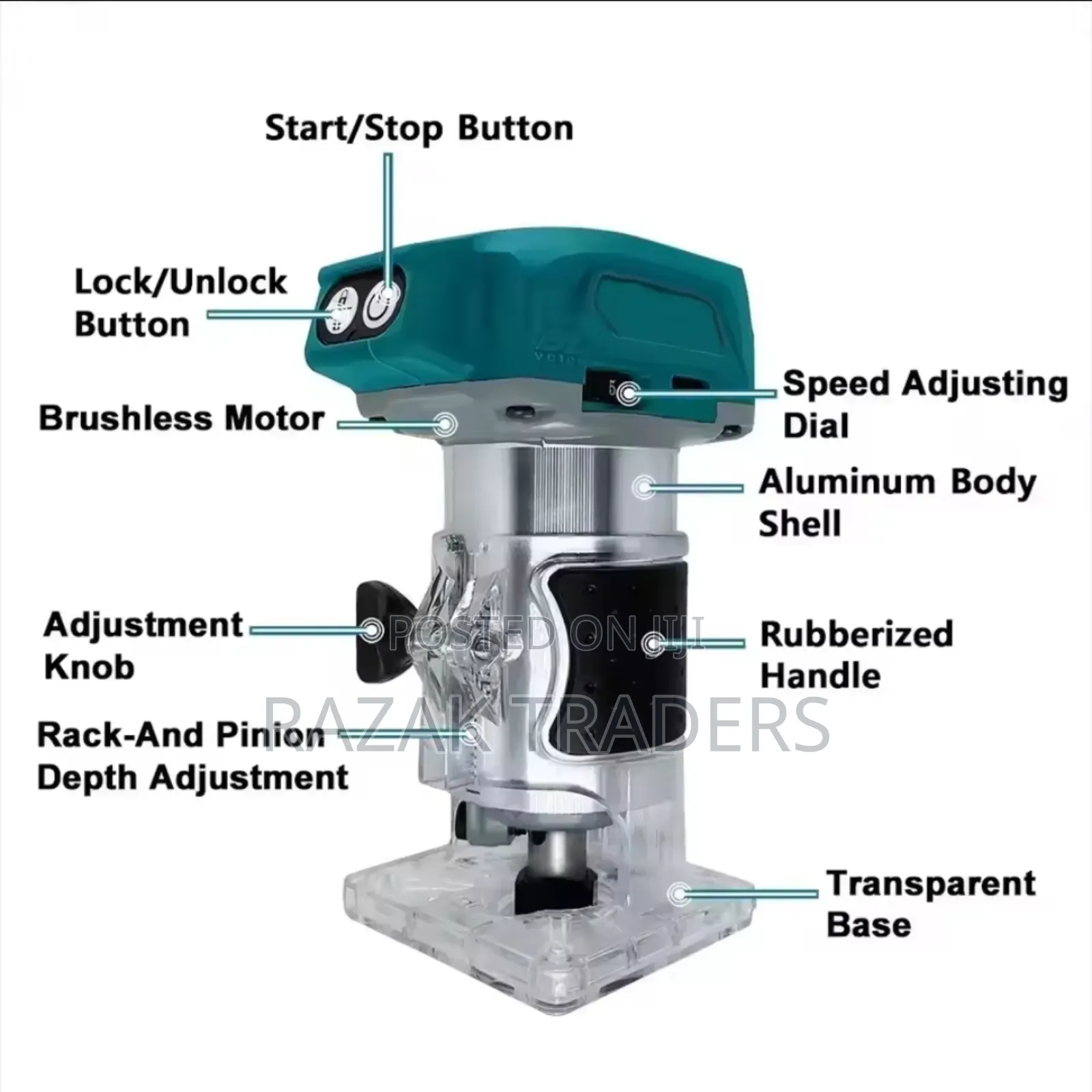 Brushless Wood Working Trimmer/Router Cordless 6-Speed