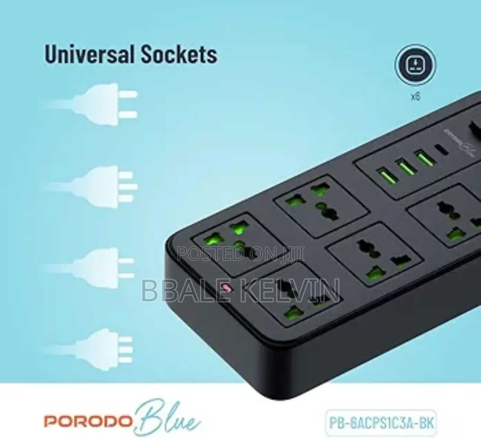 Porodo Blue Power Extension 6 Universal Sockets Power Strip