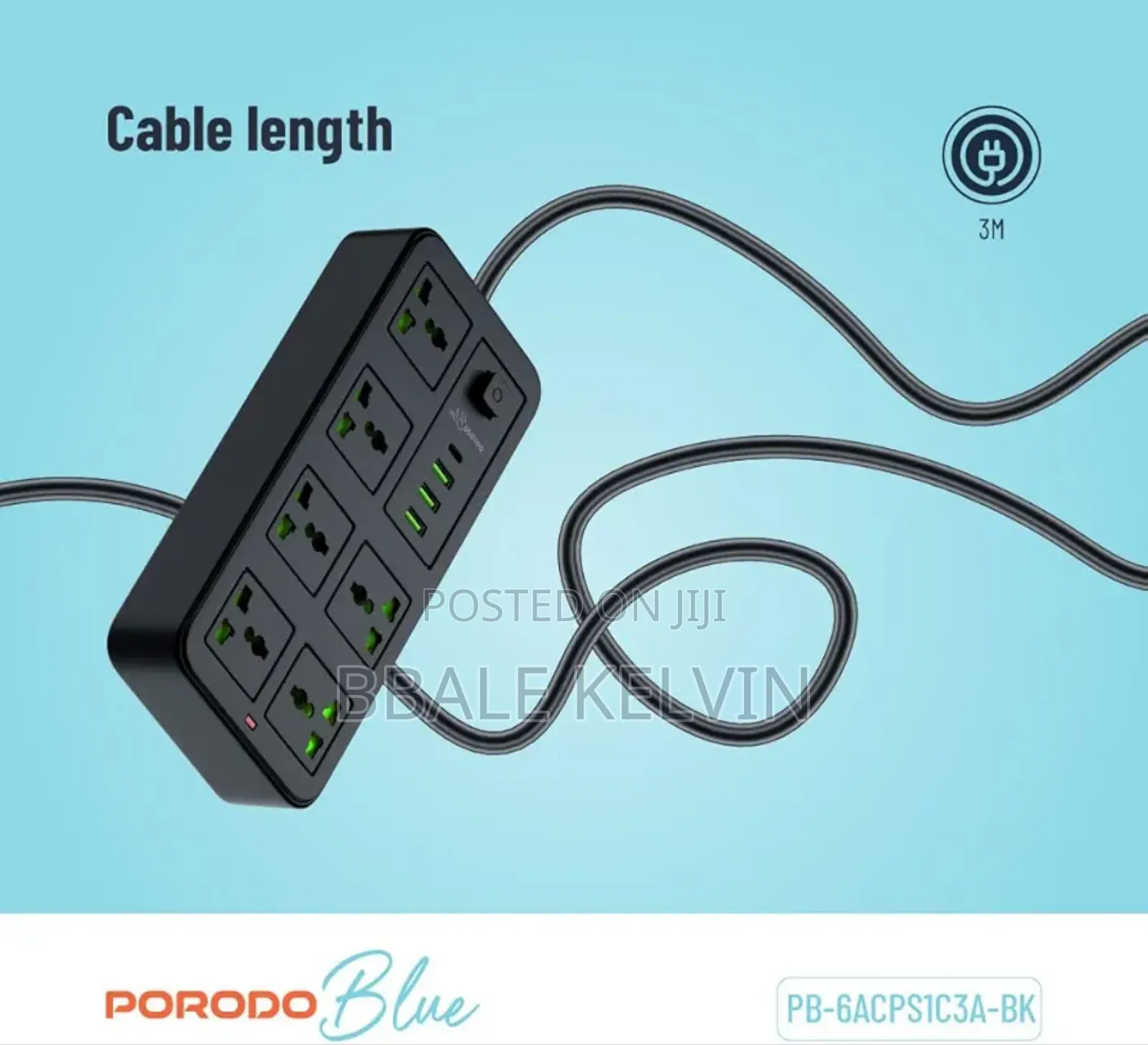Porodo Blue Power Extension 6 Universal Sockets Power Strip