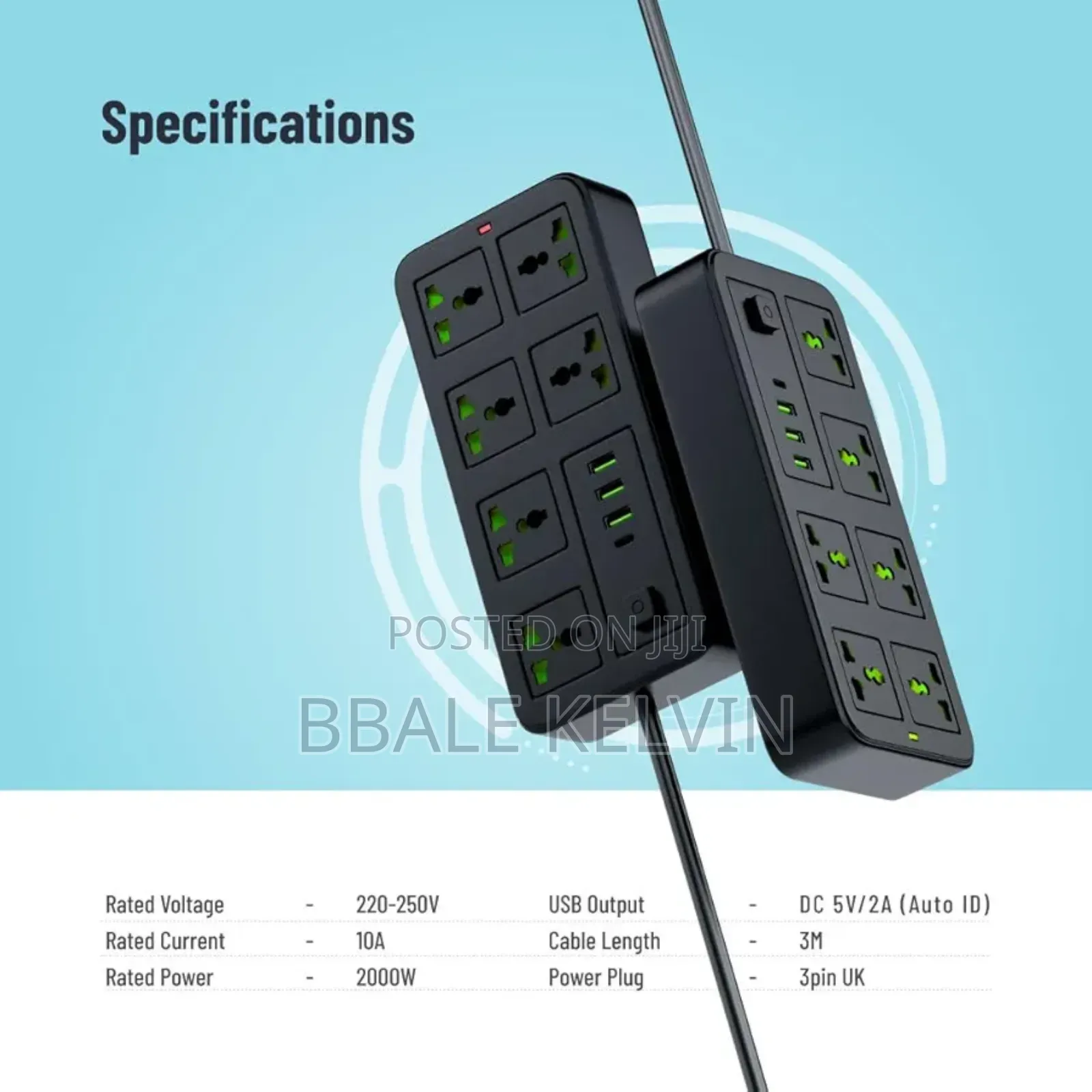 Porodo Blue Power Extension 6 Universal Sockets Power Strip