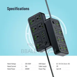 Porodo Blue Power Extension 6 Universal Sockets Power Strip