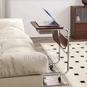C-Shaped End Table, Sofa Side Table With Rotating Wheels