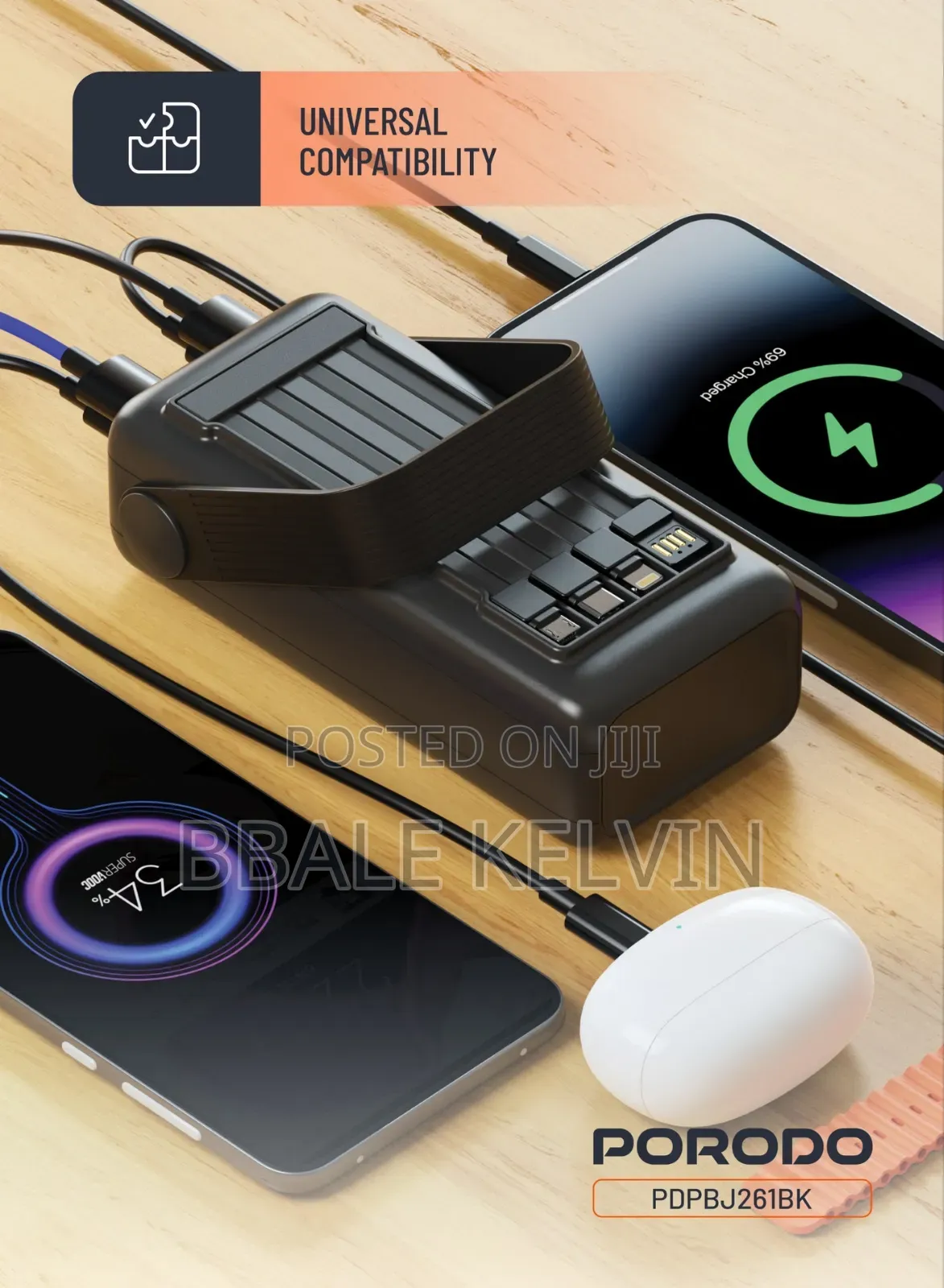 Porodo Lara 30000mah Power Bank With Integrated Cables and Flashlight