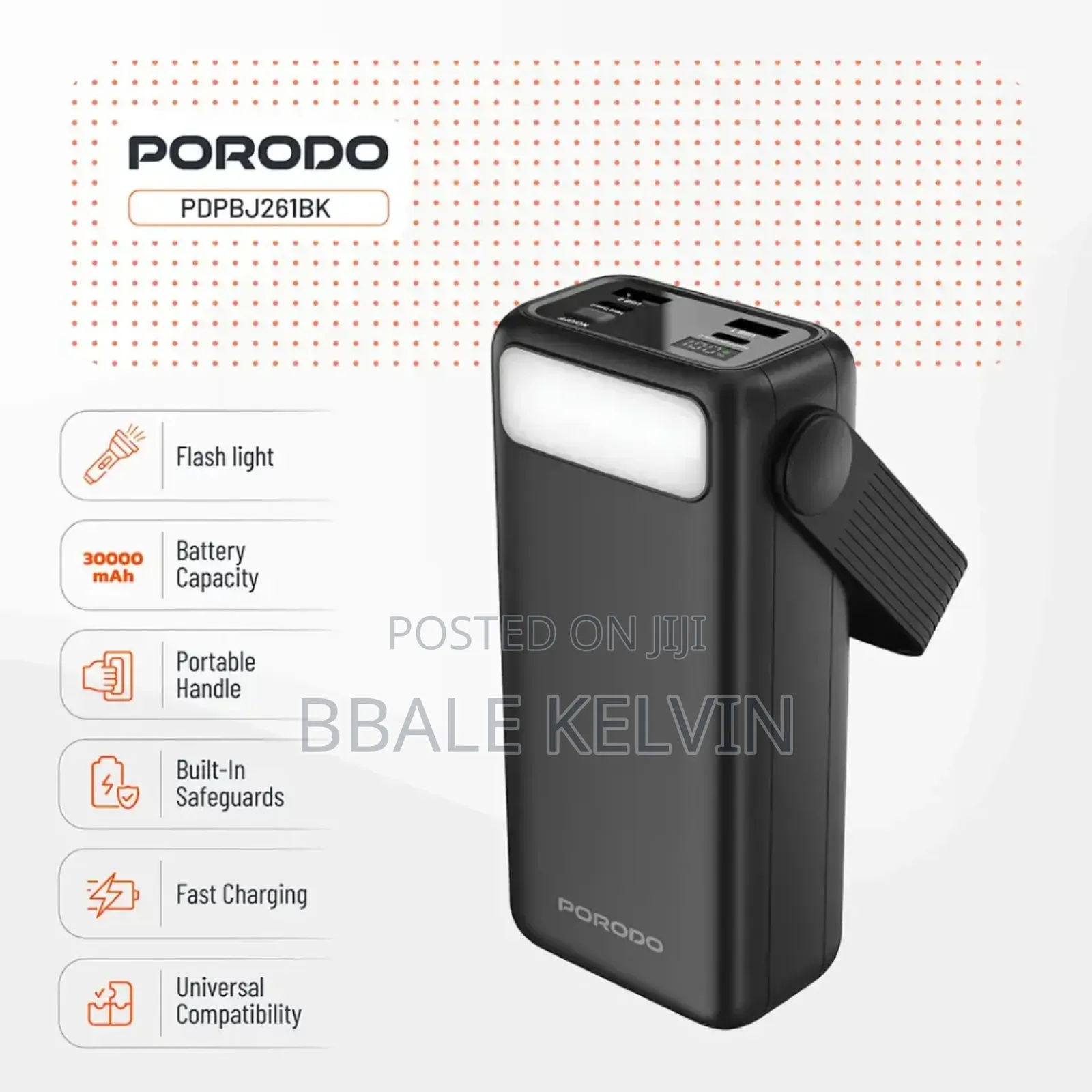 Porodo Lara 30000mah Power Bank With Integrated Cables and Flashlight