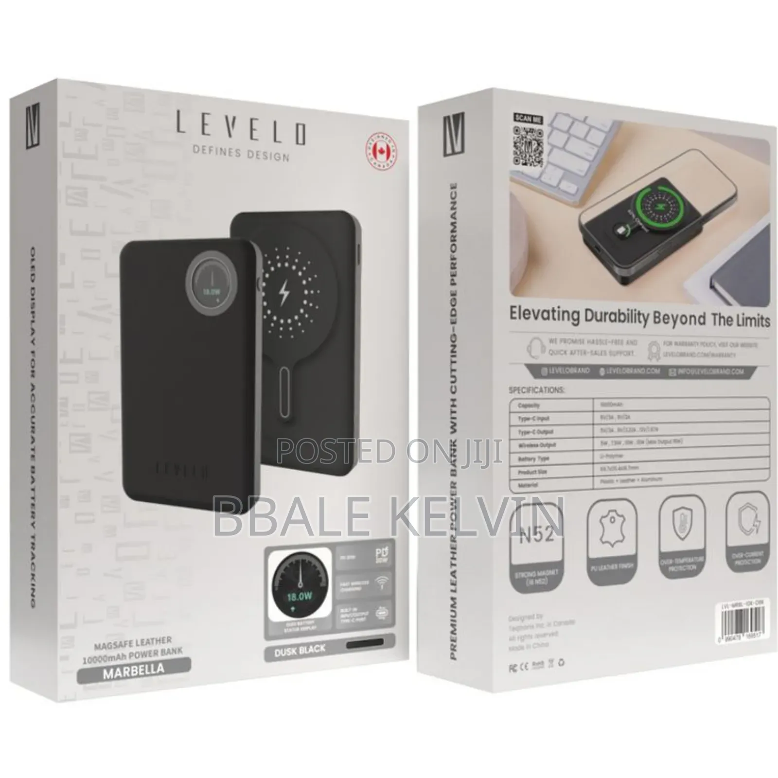 Levelo Marbella Magsafe Leather 10000mah Power Bank With Oled Display