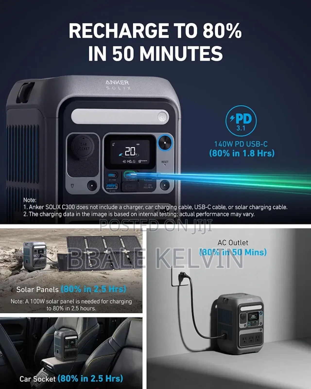 Anker Solix C300x 288wh Portable Power Station, 300w (600w Surge)