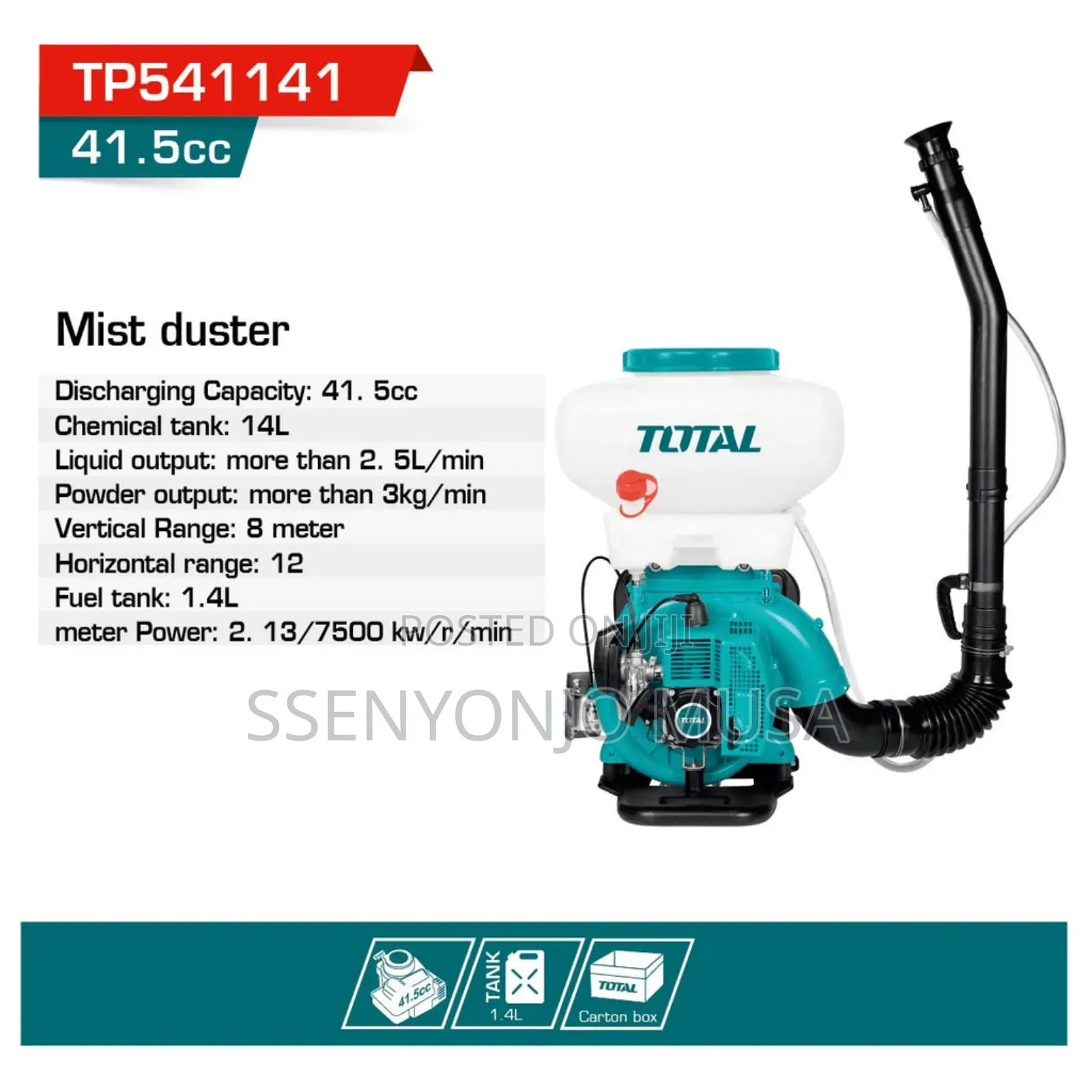 Total Tp541141 41.5cc Mist Duster Sprayer – 14l Tank, High Power