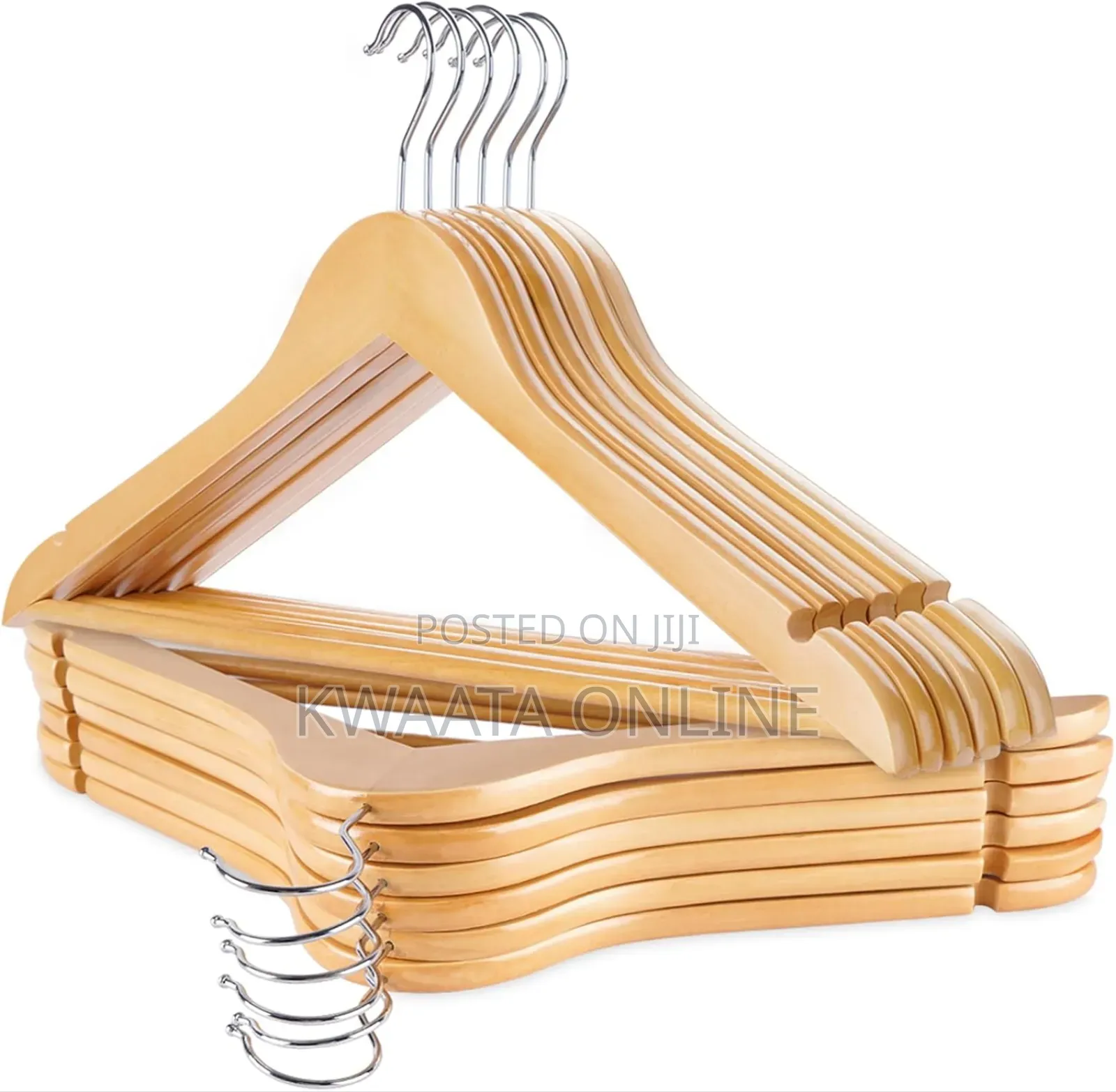 12 Pc High-Grade Wooden Cloth Hangers Smooth Finish 360° Swivel Hook