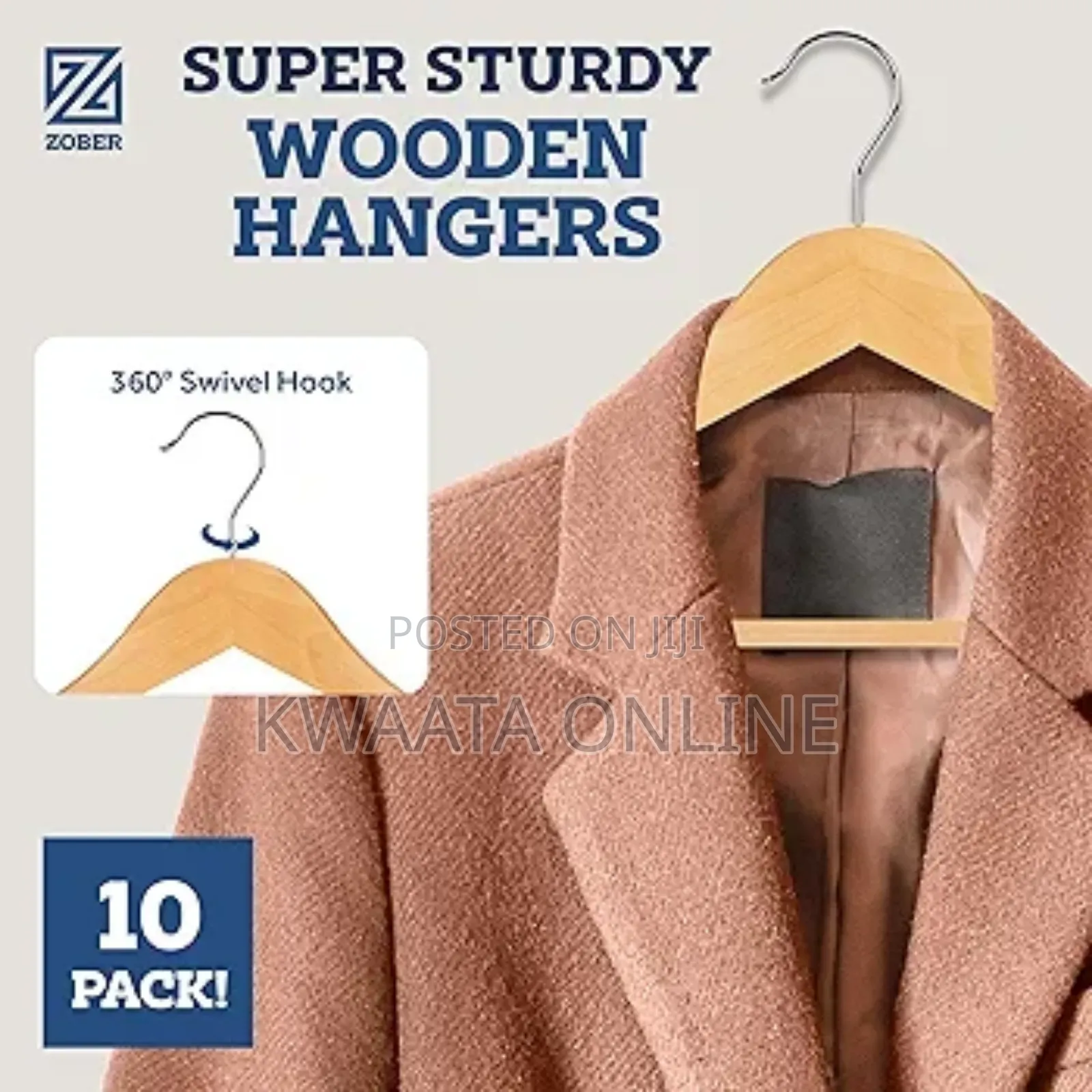 12 Pc High-Grade Wooden Cloth Hangers Smooth Finish 360° Swivel Hook