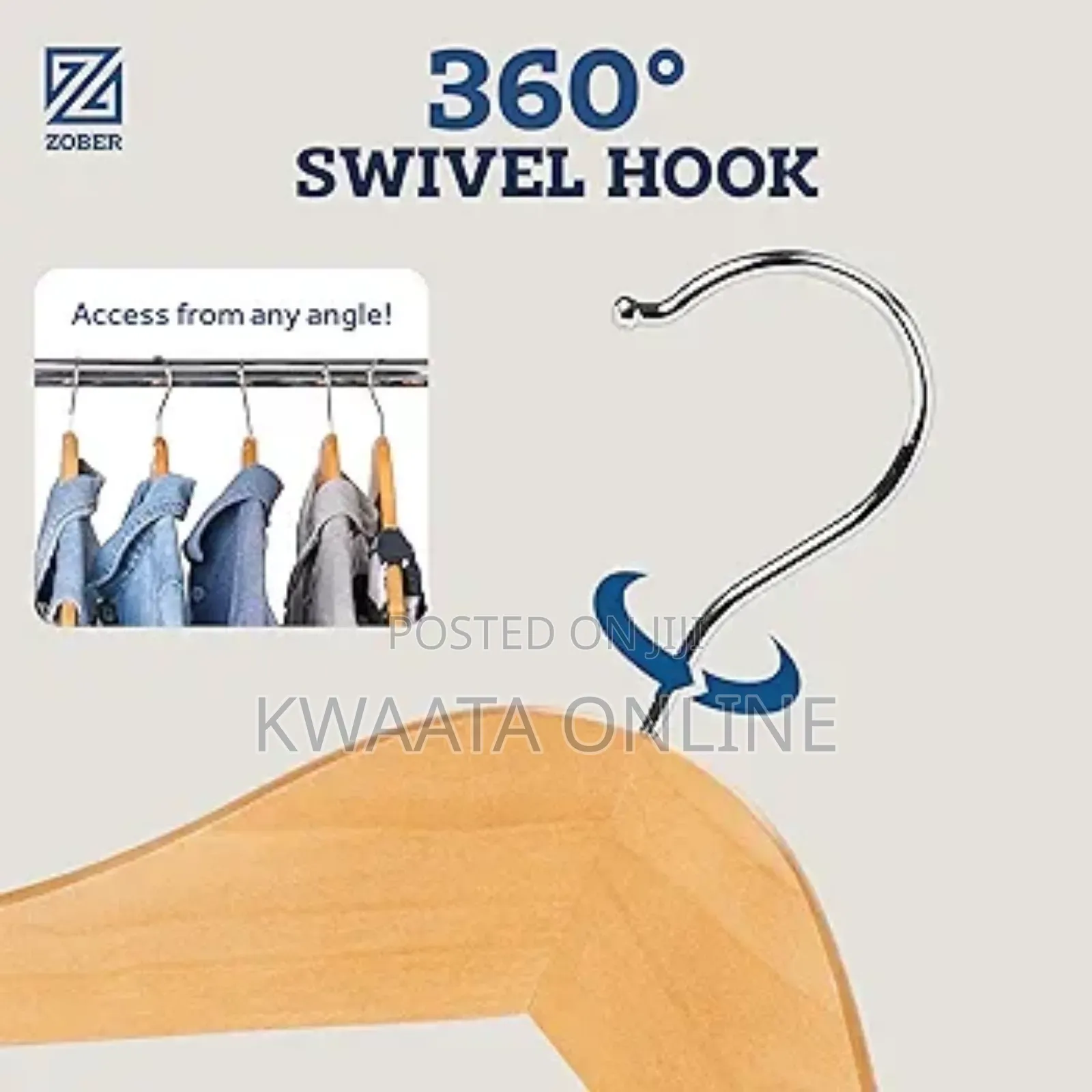 12 Pc High-Grade Wooden Cloth Hangers Smooth Finish 360° Swivel Hook